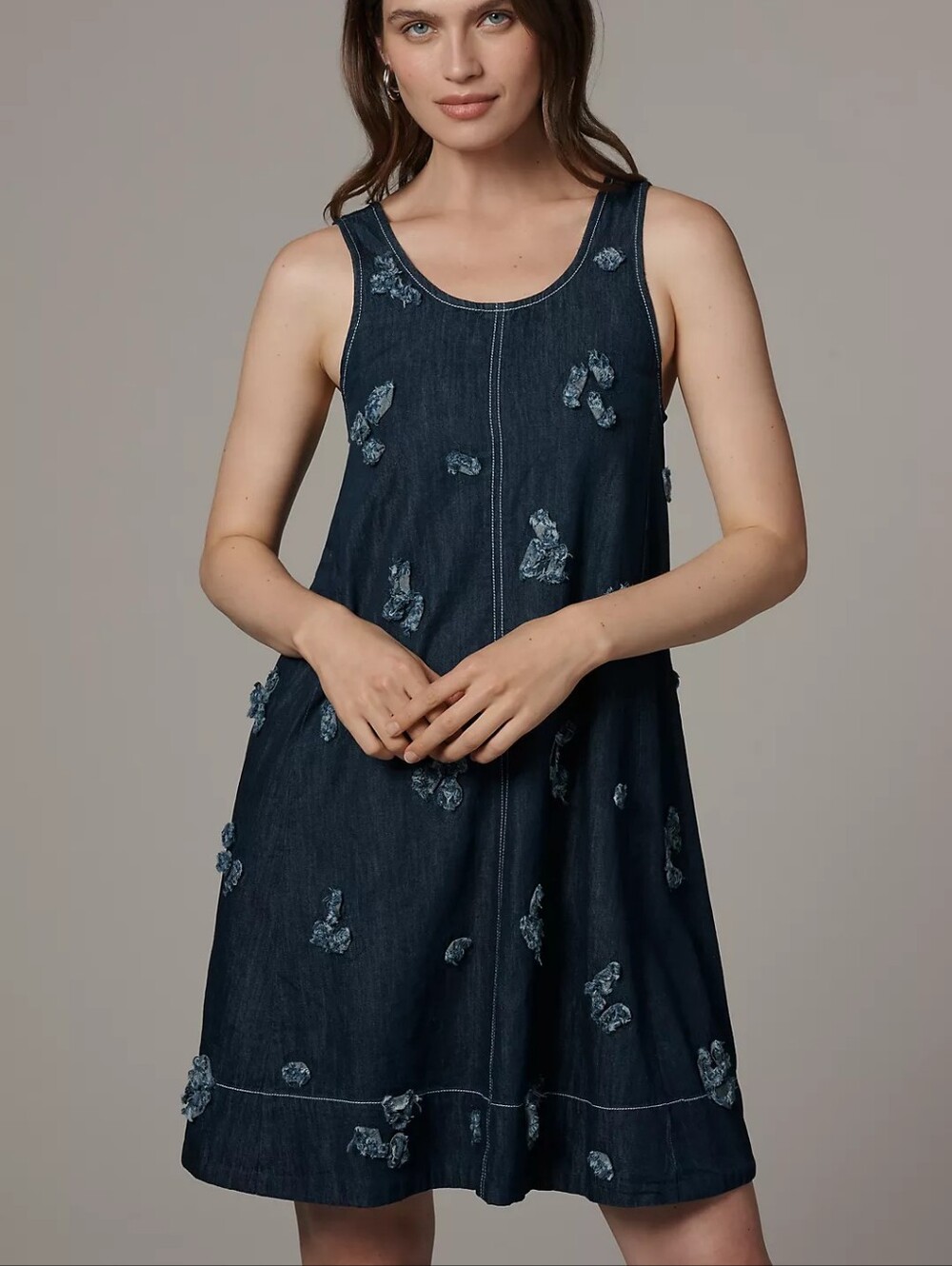 Anthropologie The Keiko Embroidered Denim Mini Dress by Maeve